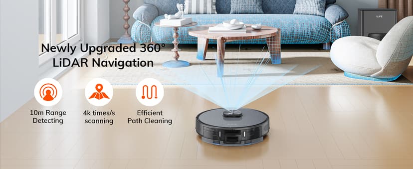 ILIFE T20s Self-Emptying Robot Vacuum and Mop Combo, 5000Pa Suction, 70-Day Capacity, LiDAR Navigation, 260mins Runtime, App/Alexa Control, Robotic Vacuum Cleaner for Hard Floors, Carpets and Pet Hair