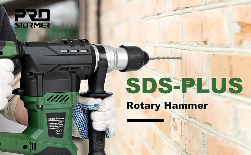 Prostormer 1-1/4" SDS-Plus Rotary Hammer, 13 Amp Powerful Motor, 4 Functions Rotary Hammer Drill with Case, Including Grease, Chisels, Drill Bits, for Concrete, Steel, Wood