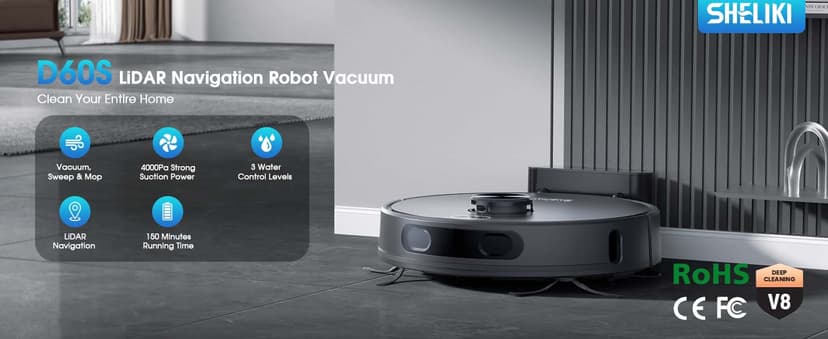 Robot Vacuum and Mop, Mapping Robotic Vacuums Cleaner with LiDAR Navigation Smart & Strong Suction, WiFi/App/Alexa/Voice Control, Obstacle Avoidance, for Home, Wood/Hard Floors, Pet Hair -Grey