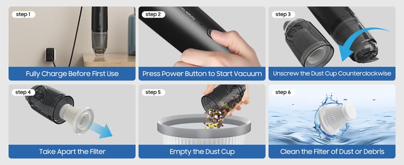 Handheld Vacuum Cordless, Portable Car Vacuum Cleaner with HEPA Filter, 2 Suction Modes, Mini Hand Held Vacuum Rechargeable for Car, Home, Office, Desk, Keyboards, Pet Hair (Black)