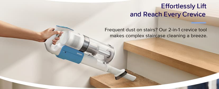 LEVOIT Cordless Vacuum Cleaner, Stick Vac with Tangle-Resistant Design, Up to 50 Minutes, Powerful Suction, Rechargeable, Lightweight, and Versatile for Carpet, Hard Floor, Pet Hair, White&Blue