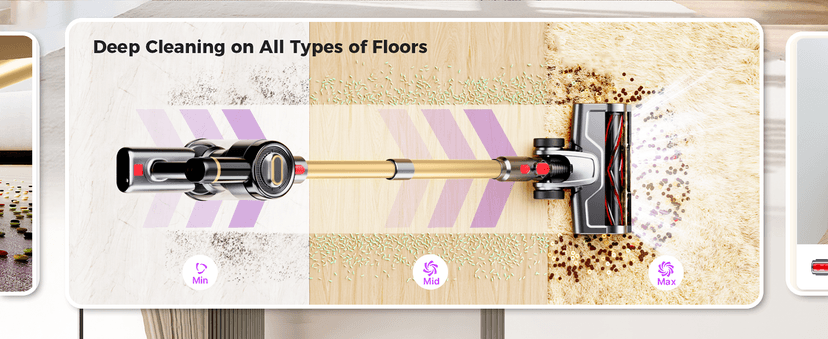 Cordless Vacuum Cleaner, 500W 40Kpa 60Mins Vacuum Cleaners for Home, Anti-tangle Stick Vacuum with Self-Standing, Wall Mount Charging, LDE Display, Wireless Vacuum for Carpet Pet Hair Hardfloor