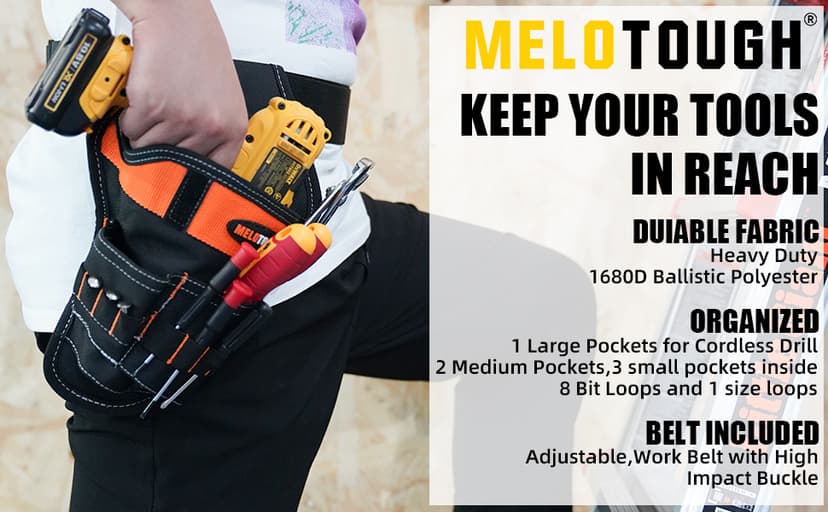 MELOTOUGH Left/Right Handed Belt Cordless Drill Holster for Tool Belt Drill Pouch Impact Driver Holster for Drill bits