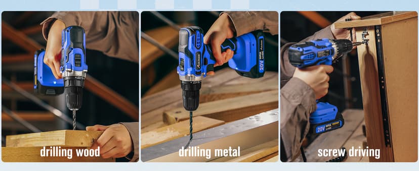 AVID POWER 20V MAX Power Drill Kit, Cordless Drill Set with Battery and Charger, 2 Variable Speed, 3/8-Inch Keyless Chuck, 19 Position and 22pcs Bits - Blue