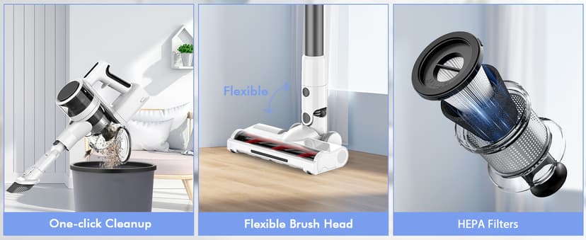 Cordless Vacuum Cleaner, 80,000 RPM Motor and Power Filtration, Stick Vacuum with 2200 mAh Battery, 35 Mins Worktime, 2 Modes, Rotated Multi-Heads, Height-Adjustable Vacuum for Home (Gray Nickel)