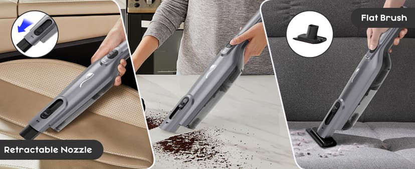 Cordless Handheld Vacuum, Lightweight Portable Hand Vacuum Cleaner with LED Light,Rechargeable Hand Held Vacuum with Charging Dock, Powerful Suction for Office, Home,Car,Silver