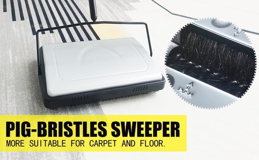 EZ SPARES Quiet Carpet Sweeper,Floor Sweeper with Pig-Bristles,Suitable for Carpet Cleaning Power,Roller Brush Strong,Bristle Sweeper,Great for House,Office,Kitchen,Carpet(Silver)
