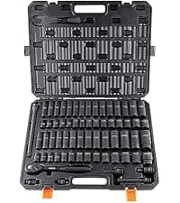 VEVOR 1/2" Drive Impact Socket Set, 65 Piece SAE 3/8" to 1-1/4" and Metric 10-24mm, 6 Point Cr-V Alloy Steel for Auto Repair, Easy-to-Read Size Markings, Rugged Construction, Storage Case