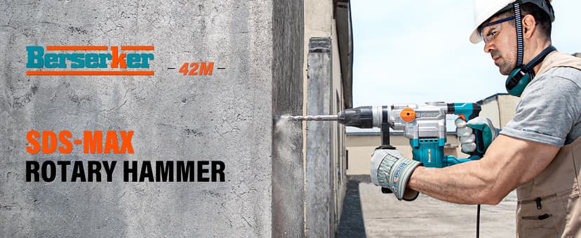 Berserker 1-9/16" SDS-Max Heavy Duty Rotary Hammer Drill with Vibration Control,Safety Clutch,13 Amp 3 Functions Demolition Rotomartillo for Concrete-Including 4 Drill Bits,2 Chisels,Carrying Case