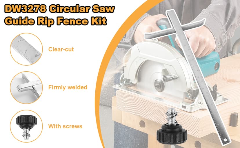 DW3278 Circular Saw Rip Fence for DEWALT DCS575, DCS570, DCS577, DWE575 and DWS535 Circular Saw, Cutting Fence for 7-1/4-Inch to 8-1/4-Inch Circular Saws, with Round Head Stop Screw and Spring(2-Pack)