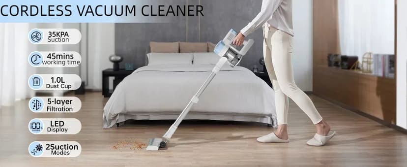 Cordless Vacuum Cleaner, 35Kpa Cordless Vacuums for Home, 500W Stick Vacuum Cleaners with Long Runtime, Lightweight, Powerful, Large Dust Cup Vacuum Cleaner for Pet Hair Hard Floor