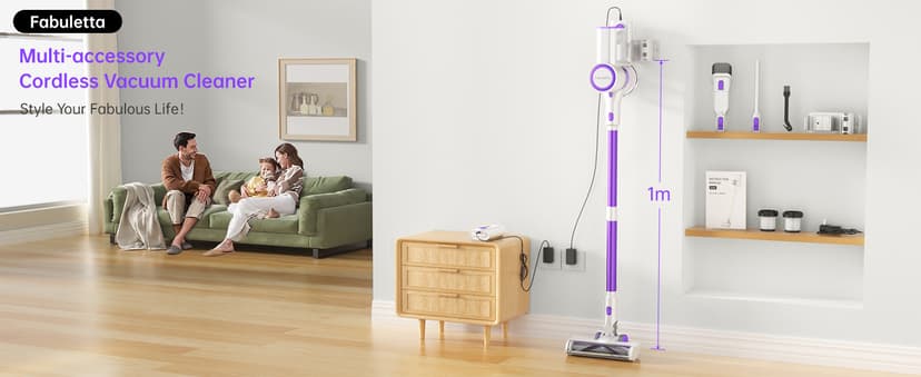 FABULETTA Cordless Vacuum Cleaner for Home, 500W Lightweight Vacuum Cleaner with MAX 50 Min Detachable Battery, Brushless Motor, 6 in 1 Stick Vacuum for Hardwood Floors and Carpet Pet Hair Car(Purple)