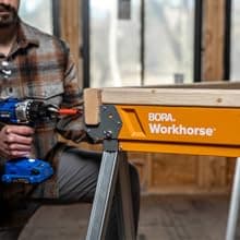 BORA Workhorse Saw horses 2 pack Folding Heavy Duty Legs, Metal Saw horse with 2x4 Bracket Built in Bottle Opener Professional Saw Horse for Woodworking Carpenters Contractors PM-3350T