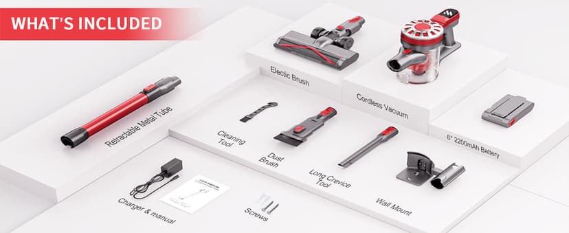 Cordless Vacuum Cleaner for Home with Powerful Suction,Lightweight Stick Vacuum Cordless Rechargeable with 35 Mins Runtime, Hardwood Floor Vacuum for Pet Hair,Carpet,Tile(Red)