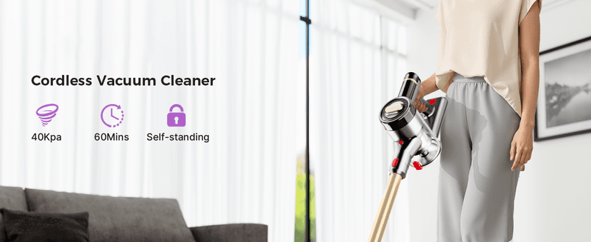 Cordless Vacuum Cleaner, 500W 40Kpa 60Mins Vacuum Cleaners for Home, Anti-tangle Stick Vacuum with Self-Standing, Wall Mount Charging, LDE Display, Wireless Vacuum for Carpet Pet Hair Hardfloor