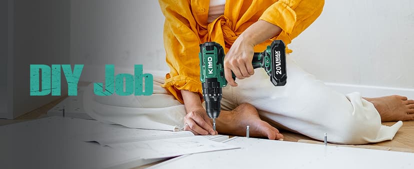 KIMO Hammer Drill - 20V 2X Battery Hammer Drill Cordless Drill Set, 350 In-lb Torque, 3/8" Keyless Chuck, 1350 RPM, 21+3 Position,14pcs Drill/Driver Bits, Power Drill Drivers for Concrete Brick Wall