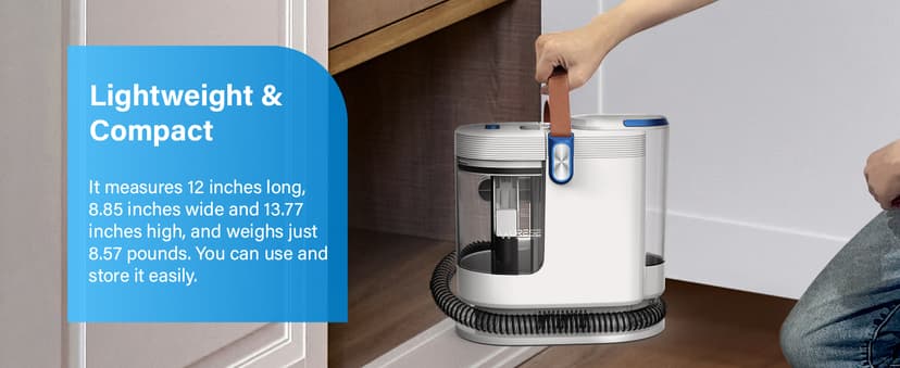 Portable Carpet Cleaner Machine, Carpet Shampooer, 15Kpa Upholstery Cleaner with 3 Tools, 54oz Large Water Tank, 16.4ft Power Cord, Spot and Stain Deep Cleaner for Rug, Couches, Car,azure