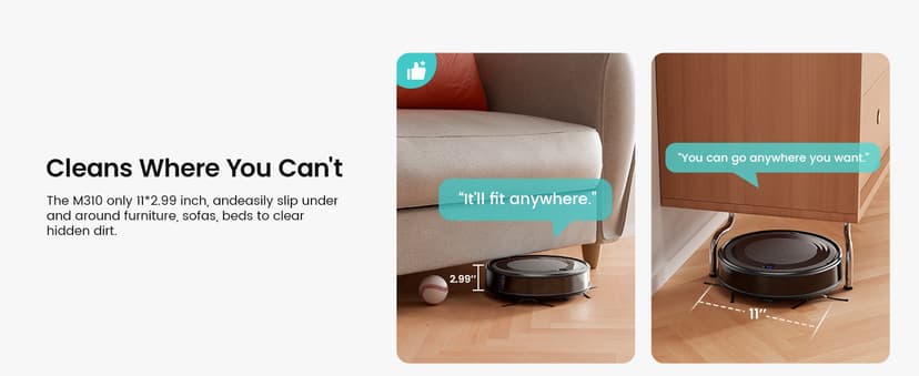 Lefant M310 Robot Vacuum Cleaner, 4500Pa Powerful Suction, PreciSense Obstacle Avoidance, Mini, Quite, 160 Mins Self-Charging Robotic Vacuums, App/Voice/Remote, Ideal for Pet Hair Hard Floors, Black