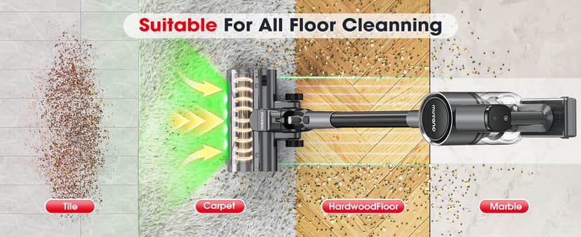 Cordless Vacuum Cleaners for Home, G26 Vacuum Cleaner, 45KPA Powerful Suction, Up to 60 Minutes, Tangle-Resistant, Rechargeable Stick Vac with Wall Mount for Pet Hair, Hardwood Floors