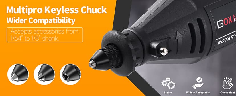 GOXAWEE Rotary Tool Kit with MultiPro Keyless Chuck and Flex Shaft -140pcs Accessories Variable Speed Electric Drill Set for Handmade Crafting Projects and DIY Creations