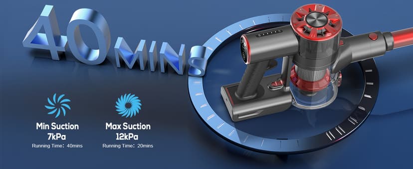 Cordless Vacuum Cleaner Rechargeable with 2600mAh Detachable Battery, Powerful Vacuums with 2 Adjustable Modes, Lightweight Portable Stick Vacuum for Home (Red Black)