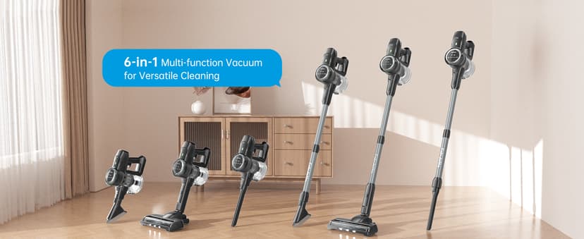 FABULETTA Cordless Vacuum Cleaner, 35Kpa Vacuum Cleaners for Home, Max 50 Mins Runtime, Self-Standing Design, 5-Layer Filtration System, Anti-Tangle Brush, LED Display, Lightweight