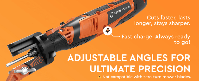 Sharp Pebble Cordless Lawn Mower Blade Sharpener – Adjustable 20°- 40° Angle Guide-Rotary Tool with Replaceable Sharpening Wheel Bits & Fast Rechargeable Battery – Effortless Precision for Lawn Care