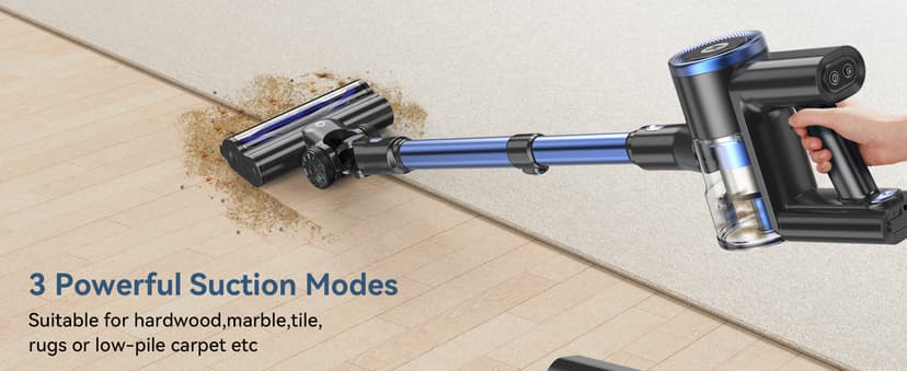 NADALY Cordless Vacuum Cleaner, Stick Vacuum with 3 Powerful Suction Modes, Max 45 Mins Runtime, Anti-Tangle Vacuum Cleaner for Home, 8-in-1 Rechargeable Vacuum for Carpet, Pet Hair, Hard Floors