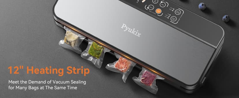 Vacuum Sealer Machine, Food Sealer Machine 80KPA Automatic 8-IN-1 for Food Saving Dry/Moist Mode with Build-in Cutter&Storage, Digital Countdown, Air Suction Hose, 2 Roll-Bags, 11 Vacuum Bags