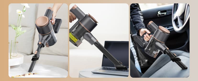 N8 Cordless Vacuum Cleaner, Lightweight Stick Vacuum with Powerful Suction, 2200mAh Battery, 40 Mins Runtime, Self-Standing, Rechargeable Vacuum Cleaners for Home Hardwood Floor Carpet Pet Hair (Gold)