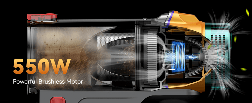 Cordless Vacuum Cleaner, 48KPA 550W 65Mins Self-Standing Vacuum Cleaners for Home, Cordless Stick Vacuum with Oversized Dust Cup, Rechargeable Vacuum for Hardwood Floor, Carpet, Pet Hair