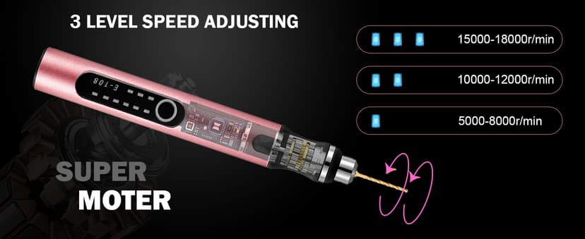 3-Speed Cordless Mini Drill Pen With 8 Small Drill Bits,Rechargeable Electric Hand Drill Pin Vise,Resin Drill Set For Jewelry Making,Resin,Plastic,Wood,Keychains DIY (PINK)