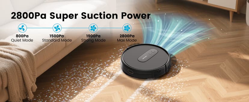 AIRROBO Robot Vacuums with 2800Pa Suction, 3-inch Slim Body, Gyroscope Navigation, Remote & App Control, 600ML Dustbin, Automatic Recharge – Ideal Robot Vacuums Cleaner for Homes