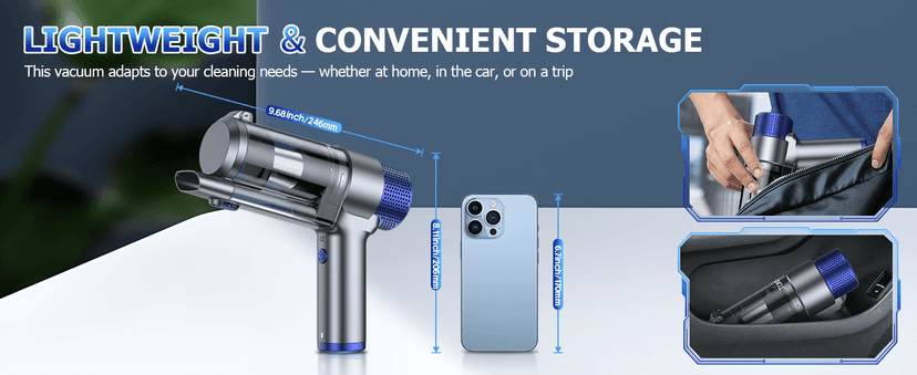 JONYJ Handheld Car Vacuum Cleaner Cordless, 16000PA Hand Held Vacuum Portable, 2 in 1 Air Duster and Mini Vacuum Cleaner Rechargeable with Led, Multi-Nozzles & Washable Filters for Home Office Car Pet