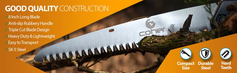 Folding Hand Saw for Tree Pruning, Camping, Gardening, Hunting. Cutting Wood, PVC, Bone with Ergonomic Handle Design