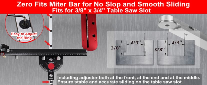 Table Saw Miter Gauge with Micro Adjustable Flip Stop and Extendable Fence and Quick Angle Stop for Table Saw Band Saw Router Table Fit 3/8 x 3/4" T Slot for Woodworking Crosscut, Miter Cut