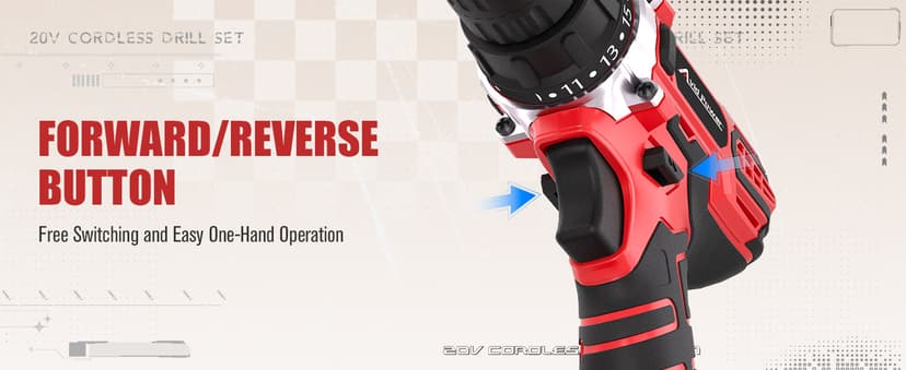 AVID POWER 20V MAX Power Drill Kit, Cordless Drill Set with Battery and Charger, 2 Variable Speed, 3/8-Inch Keyless Chuck, 19 Position and 22pcs Bits