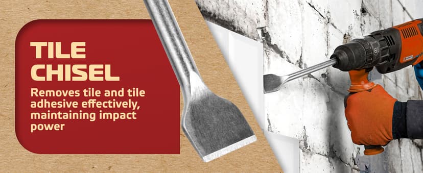 SDS Plus Chisel Set for Rotary Hammer Drills, 6 PCS SDS Chisel Set Includes Point, Flat, Scaling, Groove, Scraping, Tile, Hammer Drill Bits for Brick, Concrete, Block, Masonry