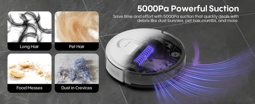 Bagotte Robot Vacuum and Mop, 5000Pa Self Emptying Robotic Vacuum with Mapping,60-Day Hands-Free Cleaning, LiDAR Navigation, No-Go Zones,Wi-Fi/App/Alexa Control, for Pet, Hard Floors, Carpets