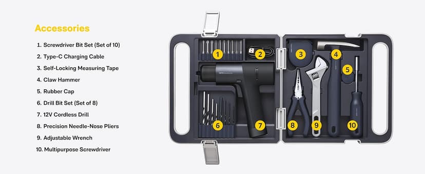 HOTO Cordless Brushless Drill Tool Set, Variable Speed, Hidden Buckle, Unique LED Screen, Intelligent Digital Display, Exquisite & Practical, High-end Drill Kit for Home/Daily Use