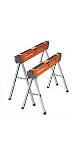 BORA Workhorse Saw horses 2 pack Folding Heavy Duty Legs, Metal Saw horse with 2x4 Bracket Built in Bottle Opener Professional Saw Horse for Woodworking Carpenters Contractors PM-3350T