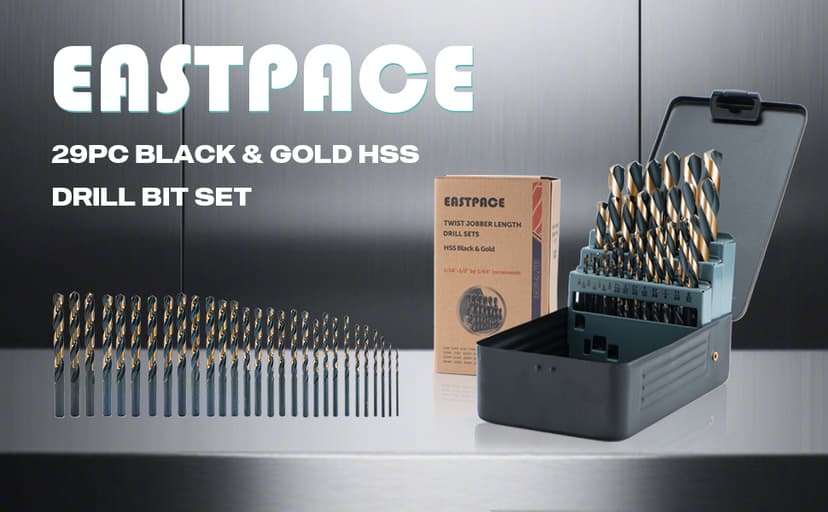 29Pcs Drill Bit Set 1/16"-1/2", HSS with Black and Gold Finish, Twist Jobber Drill Bit Kit with Index Case for Cast Iron, Hard Metal, Stainless Steel, Plastic and Wood
