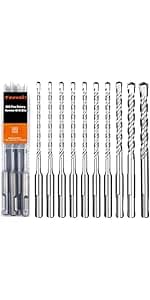 19-Piece SDS Plus Hammer Drill Bits for Concrete and Chisels Set, Cross Carbide Tip Masonry Drill Bit Set, Heavy-Duty Concrete Drill Bits for Brick & Stone, Storage Case Included