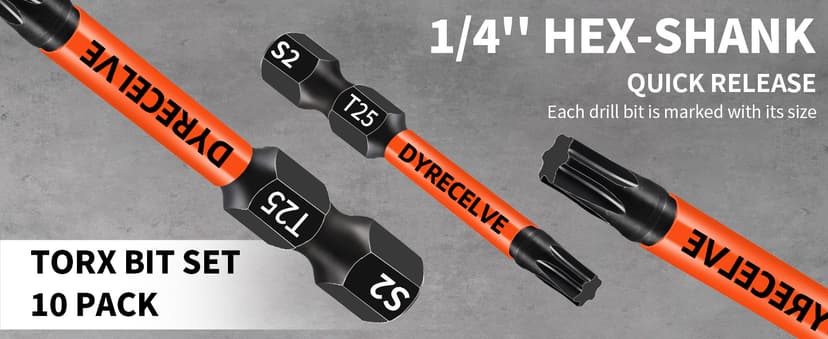 10-Pack T25 Torx Bits for Impact Driver, T-25 Torx/Star Bit Set 2'' Long, Magnetic Torque Head, Premium S2 Alloy Steel, 1/4'' Hex-Shank for Professional & DIY Use