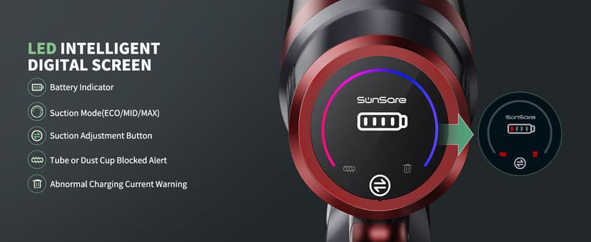 Cordless Vacuum Cleaner, 450W 40Kpa Stick Vacuum with Touch Screen, 55 Mins Runtime Rechargeable Vacuum, Lightweight Powerful Vacuum Cleaner for Home with 1.5L Cup for Pet Hair Carpet Hardwood Floor