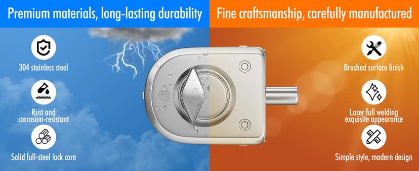 Ranbo Frameless Glass Door Floor Lock, Clamp-On No-Drill, 304 Stainless Steel, Fits 3/8"–1/2" (10–12 mm) Swing/Sliding Doors — Ideal for Office, Entrance,Storefront,Top or Bottom Mount,Brushed Nickel