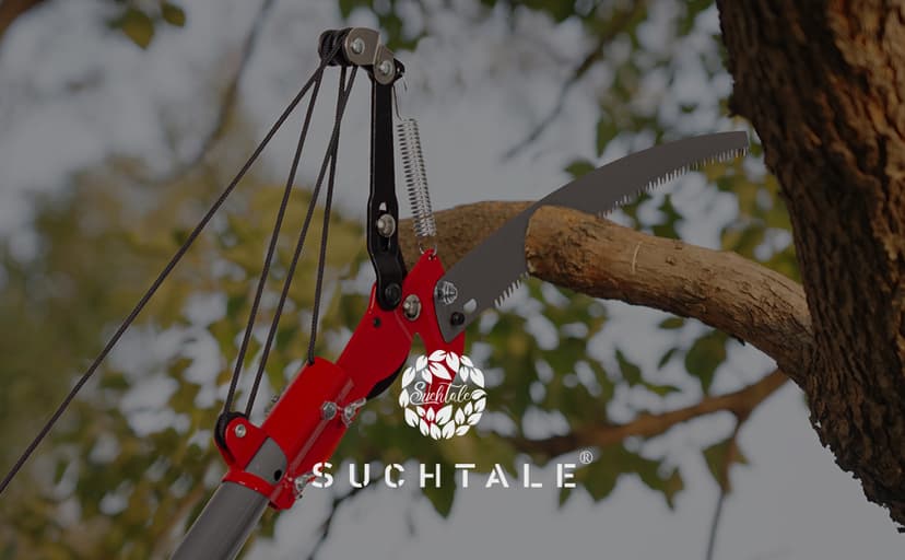 Suchtale 10ft Pole Saw, Manual Tree Pruner with Sharp Steel Blade, Trimmer with Scissors and High Strength Lightweight Handles for Pruning High Branches, Shrubs and Twigs at Forest Yard Garden Patios