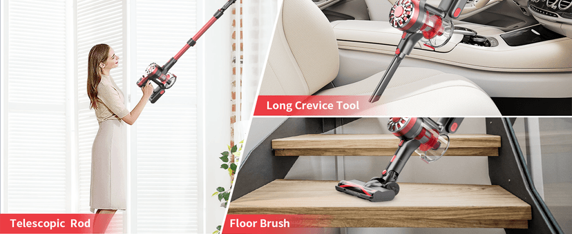 Cordless Vacuum Cleaner for Home with Powerful Suction,Lightweight Stick Vacuum Cordless Rechargeable with 35 Mins Runtime, Hardwood Floor Vacuum for Pet Hair,Carpet,Tile(Red)