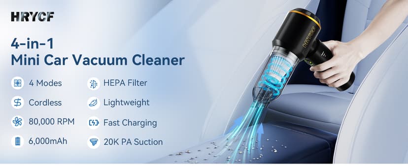 Handheld Vacuum,Car Vacuum Cleaner,4-in-1 20000PA High Power Portable Rechargeable Vacuum Cleaner with Brushless Motor, Small Handheld Vacuum & Air Blower & Pump-Black