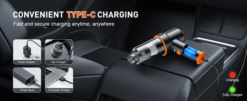 KMM Handheld Car Vacuum Cleaner, 11000PA Vacuum Cleaner & Air Duster, 120W High Power Vacuum Portable Cordless, Hand Held Vacuum Rechargeable with Multi-Nozzles & LED Light for Home, Car, Office